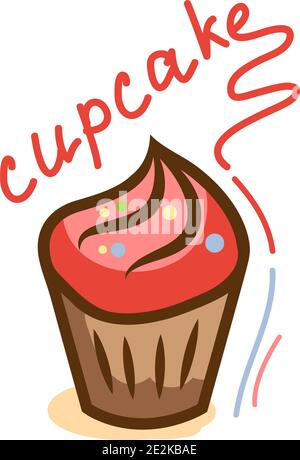 Cupcake-Logo-Vorlage. Pink cremig lecker Kuchen Illustration. Stock Vektor