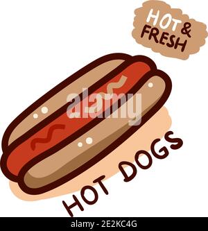 Set von Abzeichen, Label, Logo, Icons Design-Vorlagen für amerikanische Hotdog. Stock Vektor