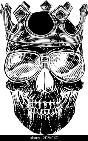 Skull Cool Sonnenbrille Skeleton in Shades und Crown Stock Vektor