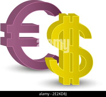 3D-Darstellung des Währungssymbols. Euro mit Dollar-Symbol. Eps10 Stock Vektor