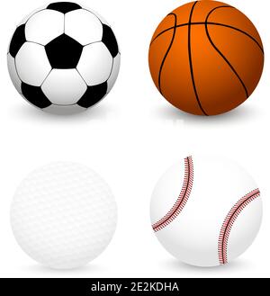 Set Mit Sportbällen. Fußball, Basketball, Baseball, Golfball Stock Vektor