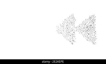 3d-Rendering-Symbol des doppelten schnellen rückwärts linken Dreiecks gerundet Pfeile eingewickelt in Gold Thermofolie Platte auf dunkelblau Hintergrund Stockfoto