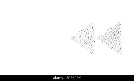 3d-Rendering-Symbol für doppelte Pfeile mit schnellem Rückwärtslauf nach links Eingewickelt in Gold-Thermofolienplatte auf dunkelblauem Hintergrund Stockfoto
