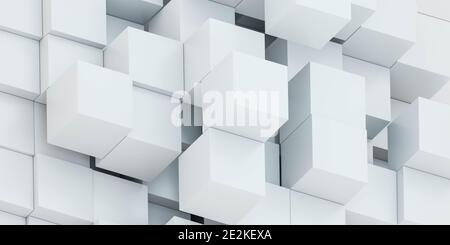 Abstrakte weiße Würfel Hintergrund mit minimalistischem Design 3D Render Illustration Stockfoto