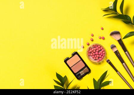 Make-up professionelle Kosmetik auf Farbhintergrund. Stockfoto