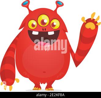 Happy Cartoon rot Alien mit drei Augen. Vektorgrafik Stock Vektor