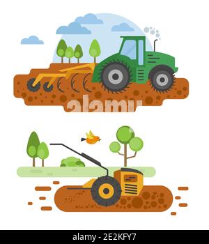 Landmaschinen Vektor-Symbol auf weiße Szene isoliert gesetzt. Landwirtschaft, Ernte, Gartenarbeit. Illustration Vektor-Design Stock Vektor