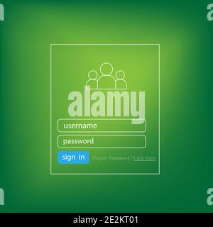Vektor-Login-Formular ui-Element auf grünem Hintergrund Stock Vektor