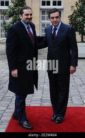 Der französische Premierminister Francois Fillon empfängt den libanesischen Premierminister Saad al-Hariri am 21. Januar 2010 im Hotel Matignon in Paris, Frankreich. Foto von Mousse/ABACAPRESS.COM Stockfoto