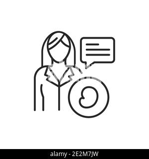 Beratung mit Arzt Gynäkologen Linie schwarz Symbol. Überwachung der Schwangerschaft. Registrieren Sie sich für Webseite, mobile App, Schaltfläche, Logo. Stock Vektor