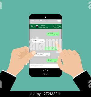 Hand halten Handy, Social Network Konzept, Handy, Messenger-Fenster Stock Vektor