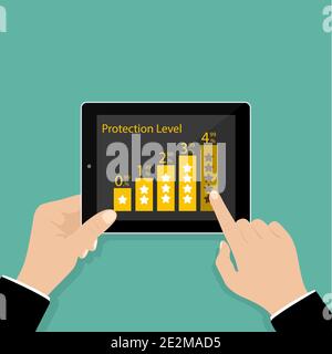 Protectoin-Ebene. Business man Hand hält Tablet mit Rating Star. Eps10 Stock Vektor