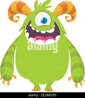 Happy Green Monster. Vektor Halloween Monster mit einem Auge. Vektor auf hellem Hintergrund isoliert Stock Vektor