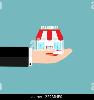 Franchise-Geschäft Konzept Geschäftsmann Hand hält Franchise-Marketing-System Stock Vektor