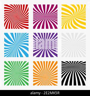 Sonnenstrahlen. Setzen Sie Farbstrahlen Sonne auf weißem Hintergrund. Stock Vektor