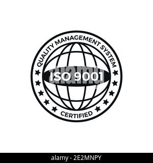 ISO 9001-zertifiziertes Etikett, Vektorgrafik. Nach ISO 9001 zertifizierter Symbolvektor auf weißem Hintergrund. Stock Vektor