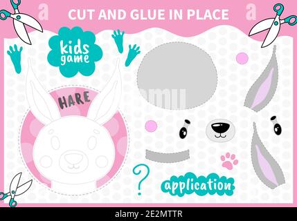 Kinder Bord Tier Spiel applique geschnitten und Kleber an Ort und Stelle Für Vorschulkinder und Grundschüler Arbeitsblätter.Seite lesen und übereinstimmen Für Kinder Stock Vektor