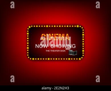Filmzeit, jetzt zeigt Banner-Zeichen, Theater-Zeichen oder Kino-Zeichen, Rahmen, Grenze. Vektorgrafik Stock Vektor