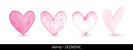 Set von handbemalten Aquarell rosa Herzen isoliert auf weißem Hintergrund. Perfekt für die Dekoration Valentinstag Festival, Grußkarten, Beziehung Stock Vektor