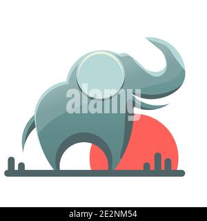 Elefantenlogo mit goldenen Schnittenkreisen. Vektor-Darstellung mit Volumenkörper und flachen Ebenen. Stock Vektor