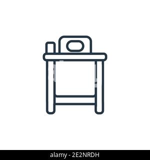 Lehrer Schreibtisch Umriss Vektor-Symbol. Dünne Linie schwarz Lehrer Schreibtisch Symbol, flache Vektor einfache Element Illustration aus editierbaren Bildungskonzept isoliert Stock Vektor