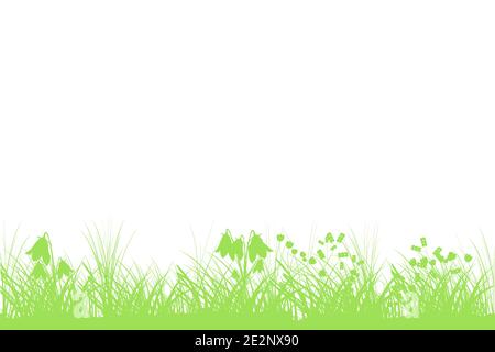 Grüner Frühlingshintergrund mit Kopierraum. Sommer Gras Banner mit Blumen. Vorlage Hintergrund für Ostern mit Platz für Text. Eco-Produktetikett. Vektor Stock Vektor