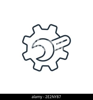Symbol für Schlüssel und Zahnradkonturendarstellung. Dünne Linie schwarzer Schlüssel und Getriebe Symbol, flache Vektor einfache Element Illustration von editierbaren Konstruktionskonzept Stock Vektor