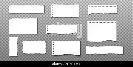 Realistische Vektor zerrissene Papierstücke auf transparentem Hintergrund. Stock Vektor
