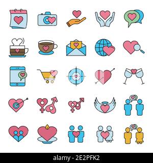 Valentinstag Lineal Farbe Icon Set. Liebe Symbole. Einfaches Design bearbeitbar. Vektor der Designvorlage Stock Vektor