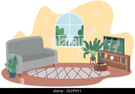 Wohnzimmer mit TV 2D Vektor Web Banner, Poster Stock Vektor