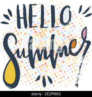 Hallo Sommer. Grunge Schriftzug isoliert Kunstwerk. Typografie Stempel für T-Shirt Grafiken, Print, Poster, Banner, Flyer, Tags, Postkarte. Vektorbild Stock Vektor