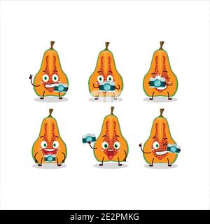 Fotograf Beruf Emoticon mit Stück Papaya Cartoon-Charakter. Vektorgrafik Stock Vektor