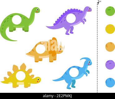 Schneiden und kleben Teile von Cartoon-Vektor-Dinosaurier. Pädagogische logische Spiel für Kinder. Passendes Spiel für Vorschulkinder. Stock Vektor