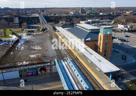 Niagara Falls Station, Bahnhof und Brücke nach Kanada, Niagara Falls, NY, USA Stockfoto