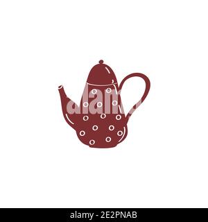 Schild mit Teekanne. Wasserkocher-Symbol. Küchengeräte-Element. Vektor farbige flache Doodle Illustration Stock Vektor