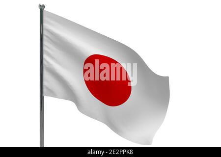 Japan Flagge auf Stange. Metallfahnenmast. Nationalflagge von Japan 3D-Illustration isoliert auf weiß Stockfoto