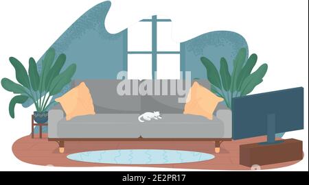 Modernes Wohnzimmer mit TV und Couch 2D Vektor Web Banner, Poster Stock Vektor