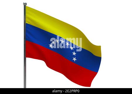 Venezuela Flagge auf Stange. Metallfahnenmast. Nationalflagge von Venezuela 3D-Illustration isoliert auf weiß Stockfoto