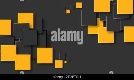 Orange und schwarze Quadrate abstraktes Tech Banner Design. Geometrischer Vektorhintergrund Stock Vektor