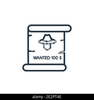 Symbol für Kontur-Vektor gewünscht. Dünne Linie schwarz wollte Symbol, flache Vektor einfache Element Illustration aus editierbaren wilden Westen Konzept isolierte Schlaganfall auf wh Stock Vektor
