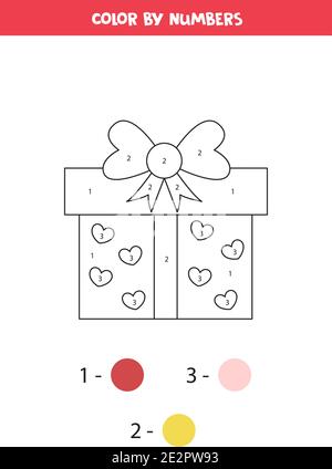 Farbe niedlich Cartoon valentine Geschenk von Zahlen. Malvorlagen für Kinder. Stock Vektor