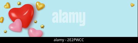 Grußkarte zum Valentinstag. Realistische 3d rot und Gold Herzen. Liebe und Hochzeit. Vorlage für Produkte, Webbanner und Prospekte. Vektor Stock Vektor