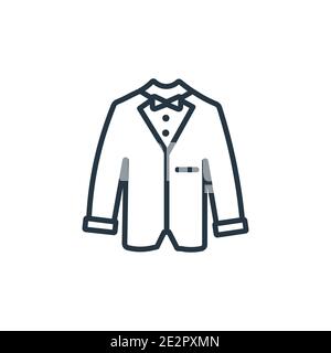 Vektorsymbol für den Umriss der Abendjacke. Dünne Linie schwarz Abendjacke Symbol, flache Vektor einfache Element Illustration von editierbaren Konzept isoliert auf weiß Stock Vektor