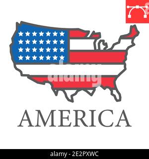 Karte von USA Farblinie Symbol, Land und Nordamerika, usa Karte Flag Zeichen Vektorgrafiken, editierbare Kontur gefüllt Umrisssymbol, eps 10. Stock Vektor