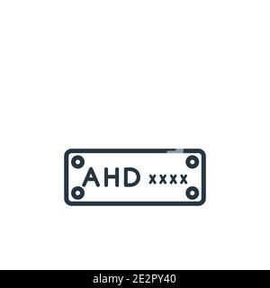Vektorsymbol für die Umrissdarstellung des Fahrzeugnummertiers. Dünne Linie schwarz Auto Nummernschild Symbol, flache Vektor einfache Element Illustration von editierbaren Autoteilen Konzept iso Stock Vektor
