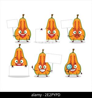 Scheibe Papaya Cartoon Charakter bringen Informationstafel. Vektorgrafik Stock Vektor