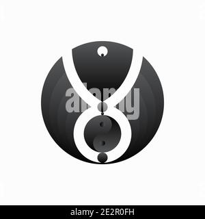 Balance und Harmonie Logo Design. Vektordarstellung von Doppelfischen, abstrakten runden Zen-Steinen, Yin und Yang-Symbol isoliert auf weißem Hintergrund Stock Vektor