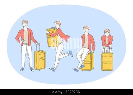 Reisen mit Gepäck, Reise und Urlaub mit Koffer-Konzept Stock Vektor