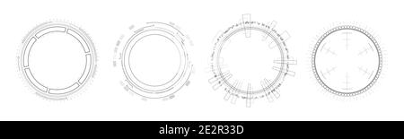 Set von HUD-Kreis-Infografik-Elementen. Sci-Fi rundes Head-up-Display für futuristische Benutzeroberfläche HUD, UI, GUI. Thema Technik und Wissenschaft. Vektorgrafik. Stock Vektor