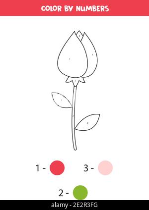 Farbe niedlich Cartoon valentine stieg durch Zahlen. Malvorlagen für Kinder. Stock Vektor